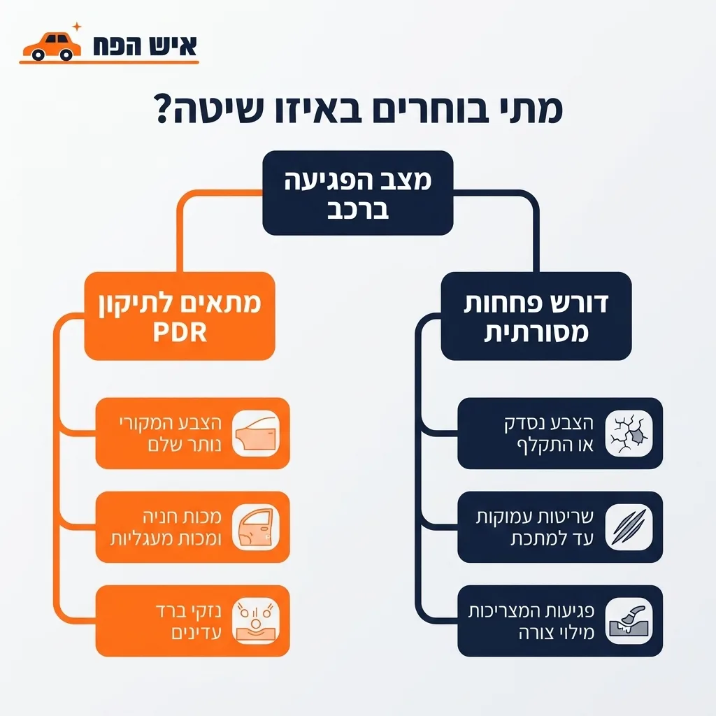 אינפוגרפיקה — מתי בוחרים באיזו שיטה?: מצב הפגיעה ברכב