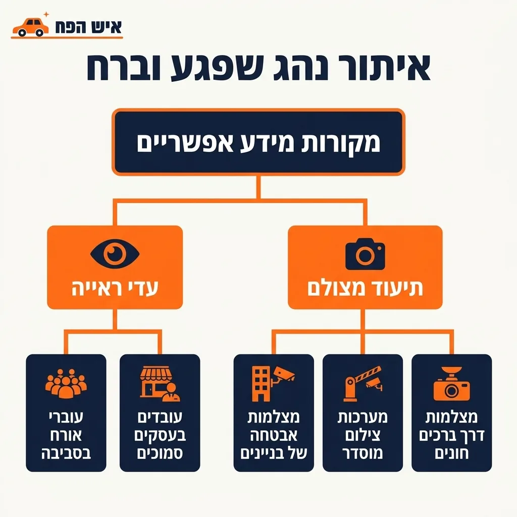 אינפוגרפיקה — איתור נהג שפגע וברח: מקורות מידע אפשריים