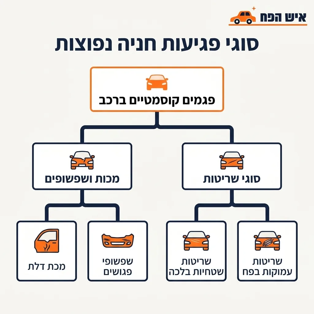 אינפוגרפיקה — סוגי פגיעות חניה נפוצות: פגמים קוסמטיים ברכב