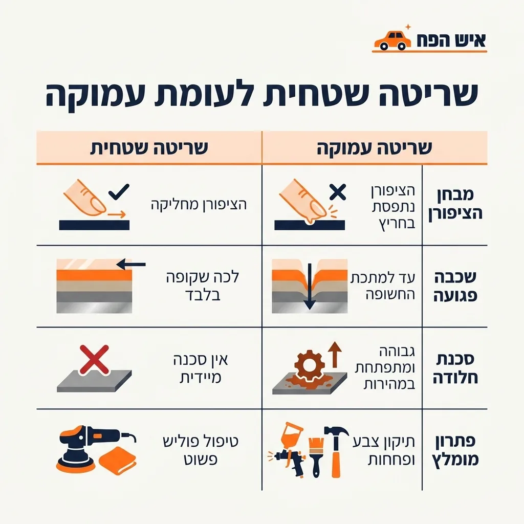 אינפוגרפיקה — שריטה שטחית לעומת עמוקה: השוואה בין שריטה שטחית, שריטה עמוקה