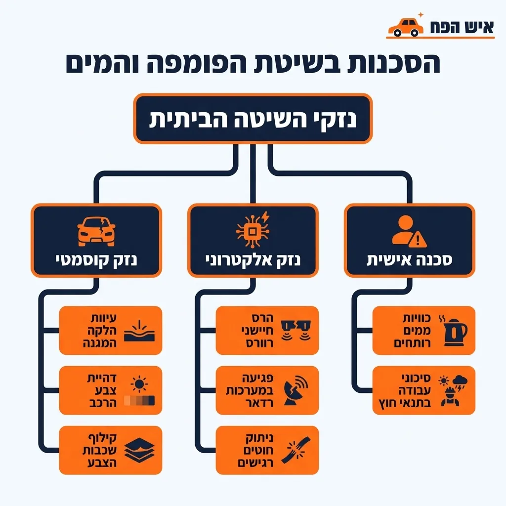 אינפוגרפיקה — הסכנות בשיטת הפומפה והמים: נזקי השיטה הביתית