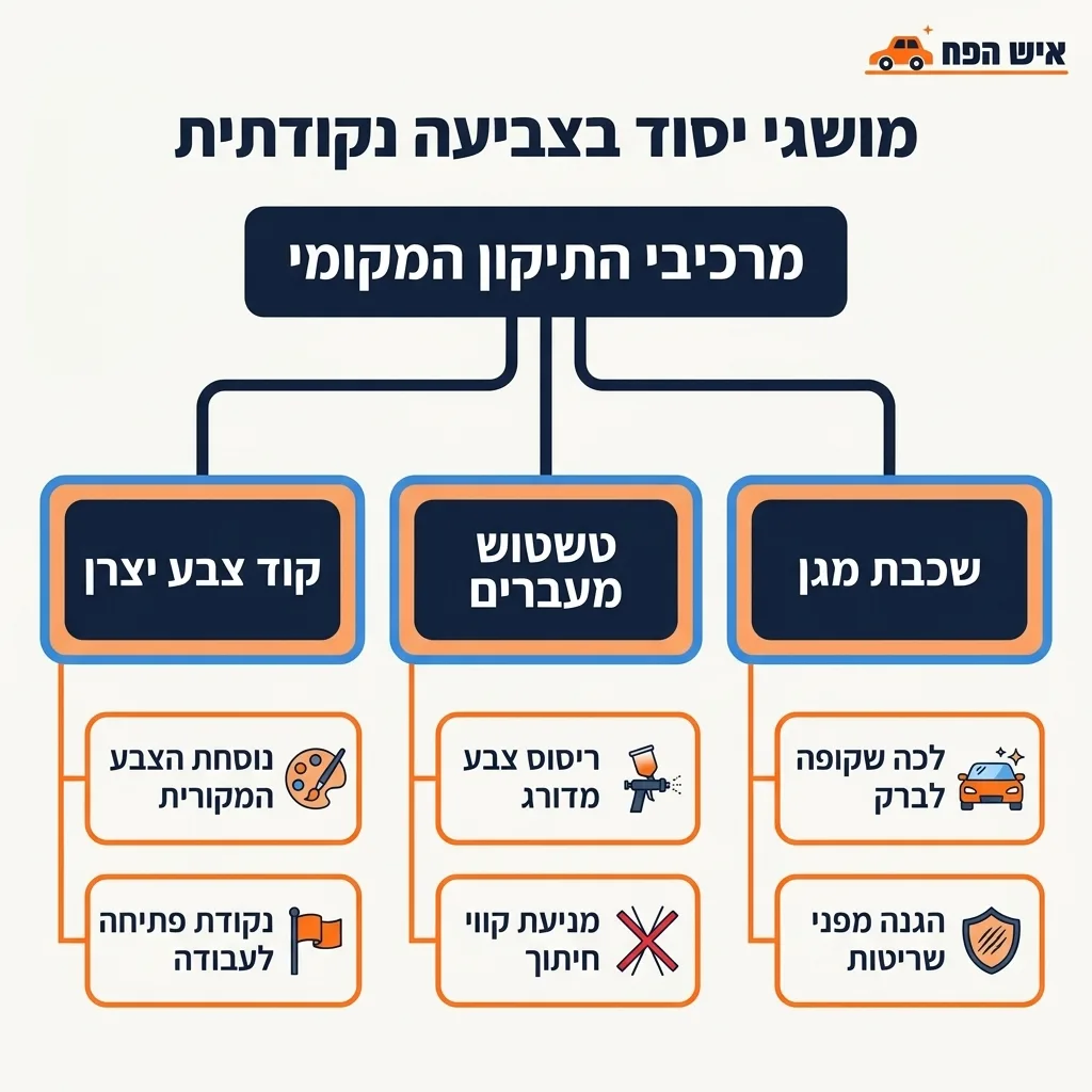 אינפוגרפיקה — מושגי יסוד בצביעה נקודתית: מרכיבי התיקון המקומי
